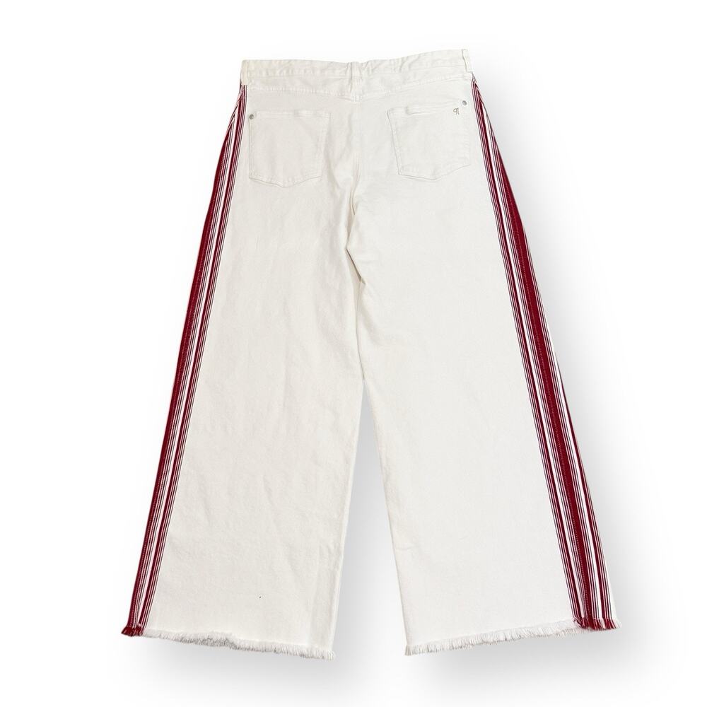 Anthropologie Pilcro Dishtowel Stripe Mid-Rise Wide-Leg Jeans Womens 32 Ivory - Picture 7 of 13